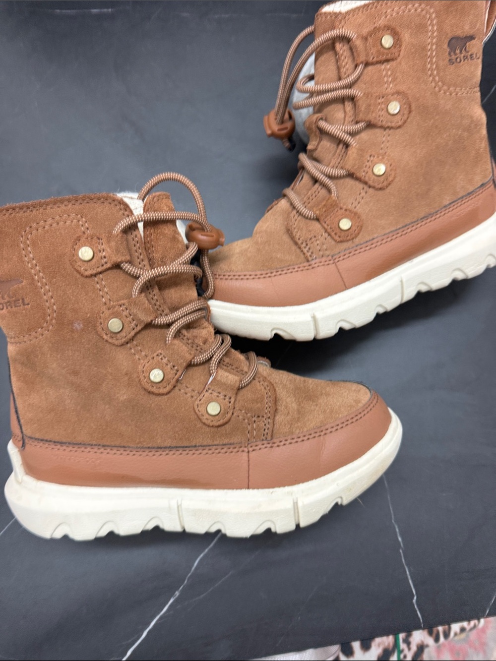 Sorel Kids Brown Suede Lace-Up Cozy Winter Boots